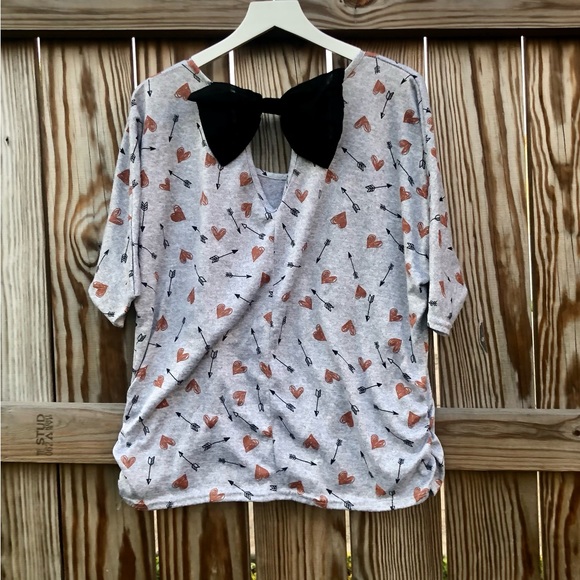 Tempted Top Shirt Hearts Arrows Black Bow Ruching Sz 2x - Picture 3 of 10